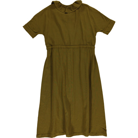 Luchtige jurk met kraagje uit biokatoen - fir green