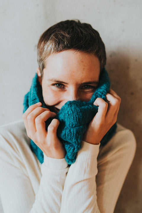 Rib cuello shawl petrol - petroleumblauwe buff