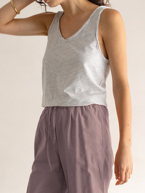 Sleeveless v-neck top - coconut stripes