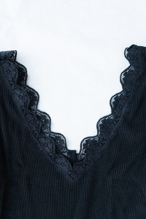 Wollen shirt met 3/4 mouwen tot XXL - zwart