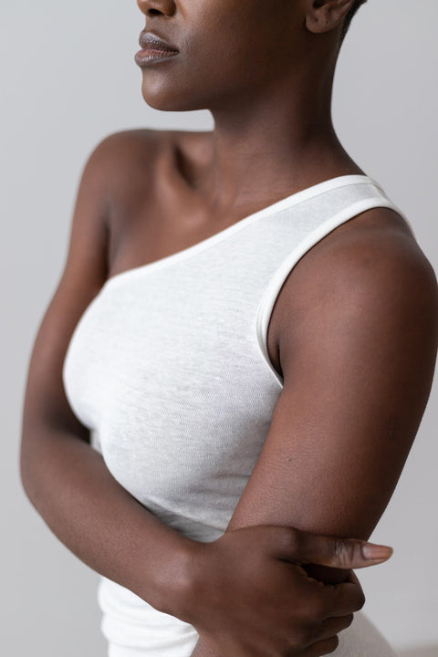 Linnen asymmetrische top - ecru