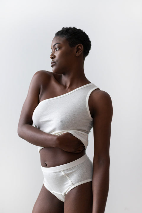 Linnen asymmetrische top - ecru
