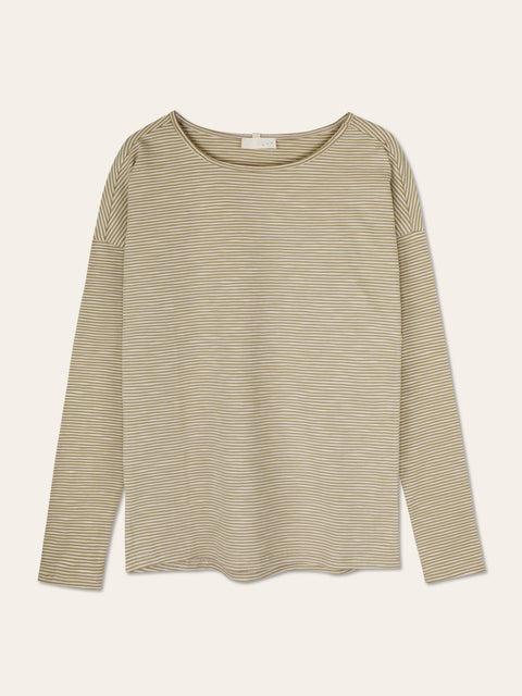 Dropped-shoulder top longsleeve stripes (green)