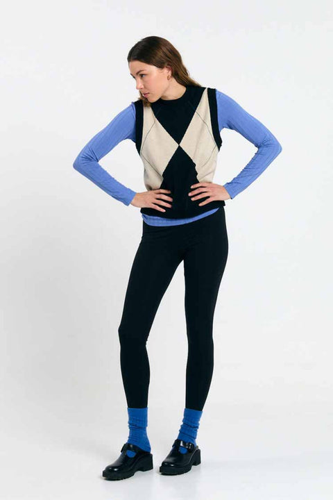Relvas vest argyle black - mouwloos truitje in biokatoen