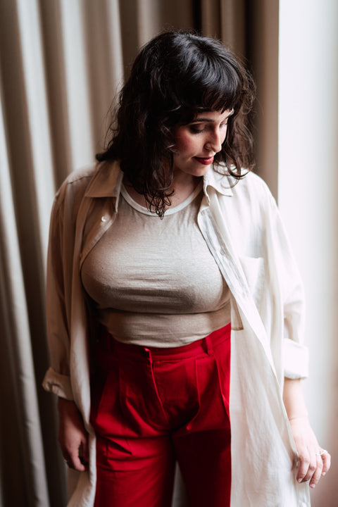 Linnen tanktop 'Fuji' - beige