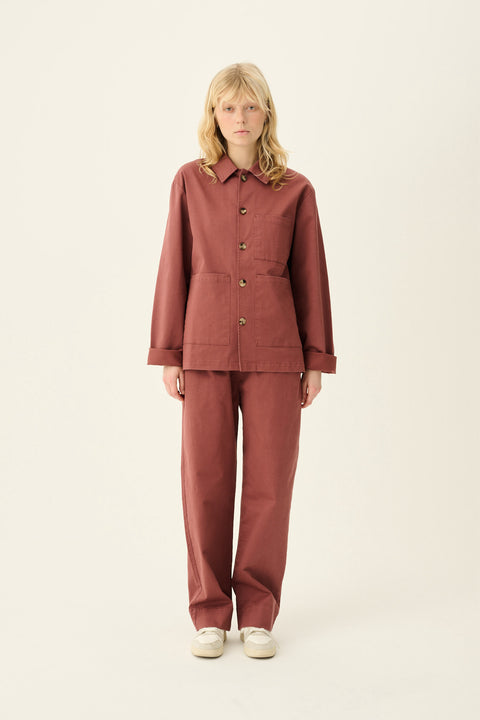 Stoere comfy broek uit stevig katoen - Berry rose