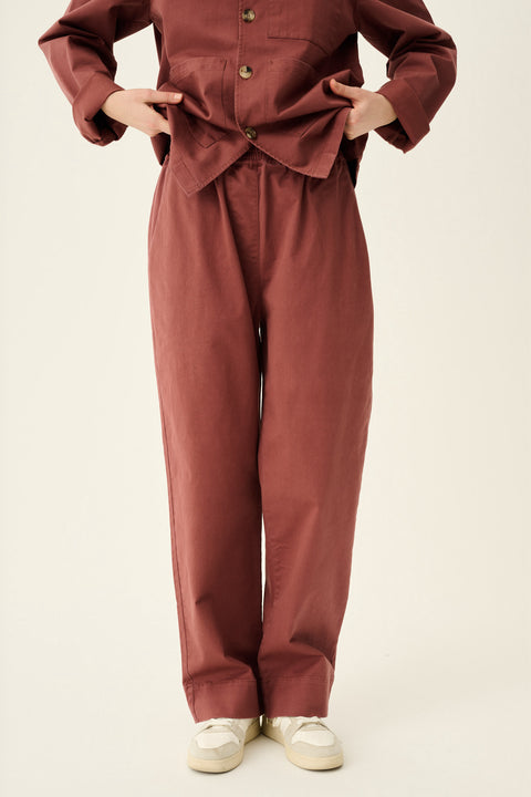 Stoere comfy broek uit stevig katoen - Berry rose