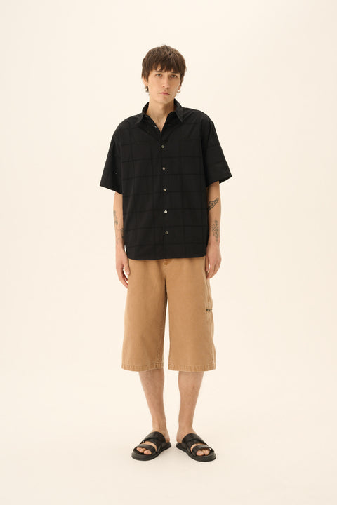 Hemd met korte mouwen 'Silvio' eyelet poplin - black