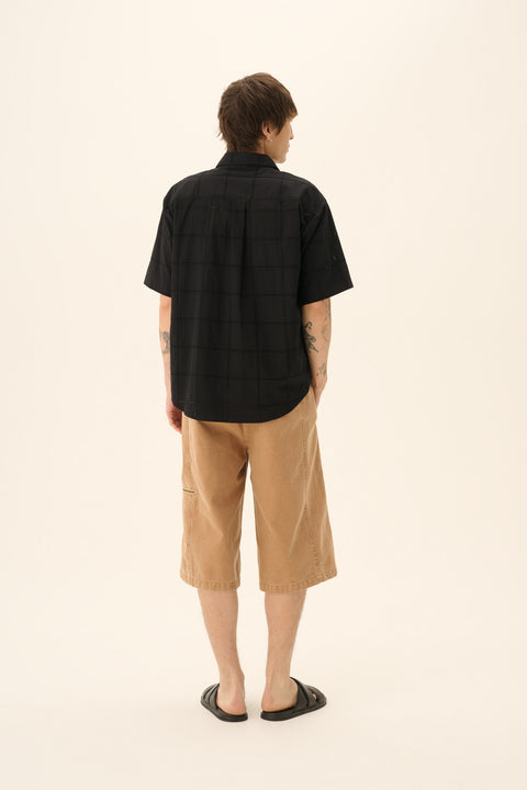 Hemd met korte mouwen 'Silvio' eyelet poplin - black