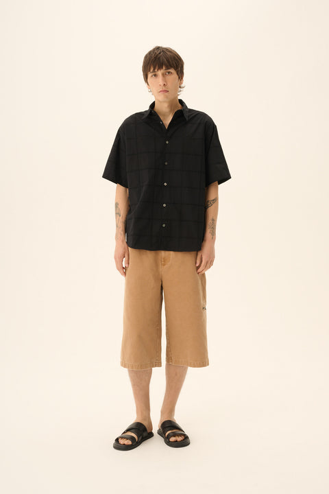 Hemd met korte mouwen 'Silvio' eyelet poplin - black