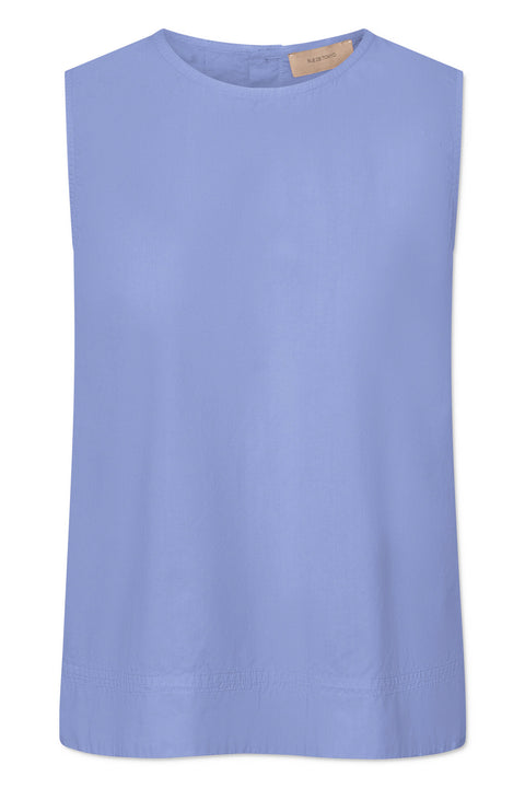 Mouwloze bloes 'Sharren' GMTD poplin - blue bonnet