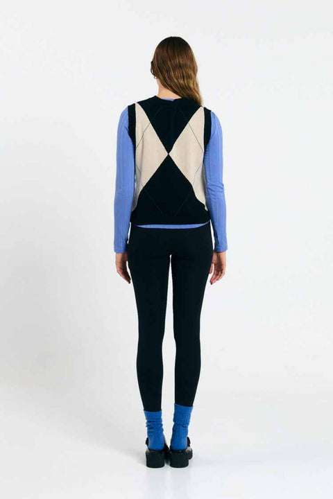 Relvas vest argyle black - mouwloos truitje in biokatoen