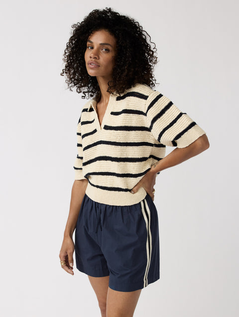 Polo 'Dalia' - wool white/navy stripe