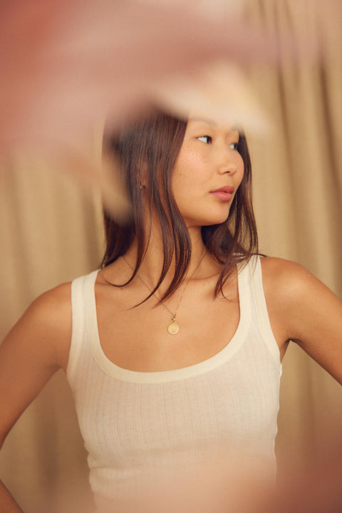 Fine rib tank top ecru