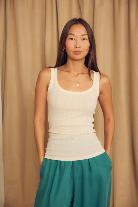 Fine rib tank top ecru