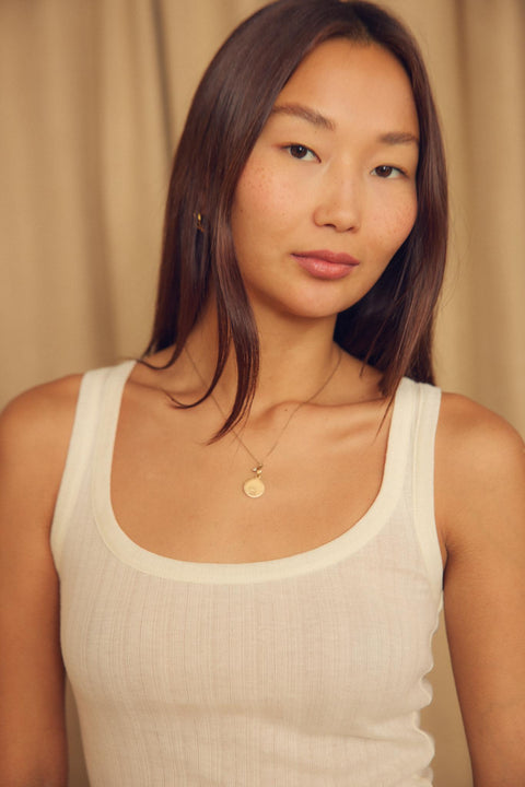 Fine rib tank top ecru