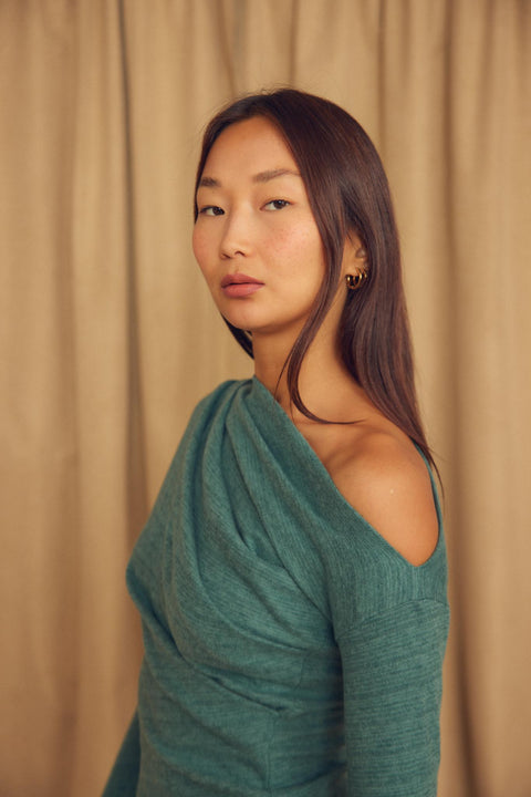 Wool drape top teal