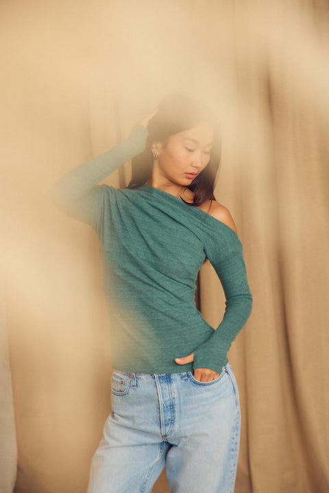 Wool drape top teal