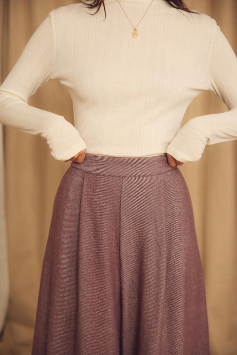 Fine rib long sleeve top ecru