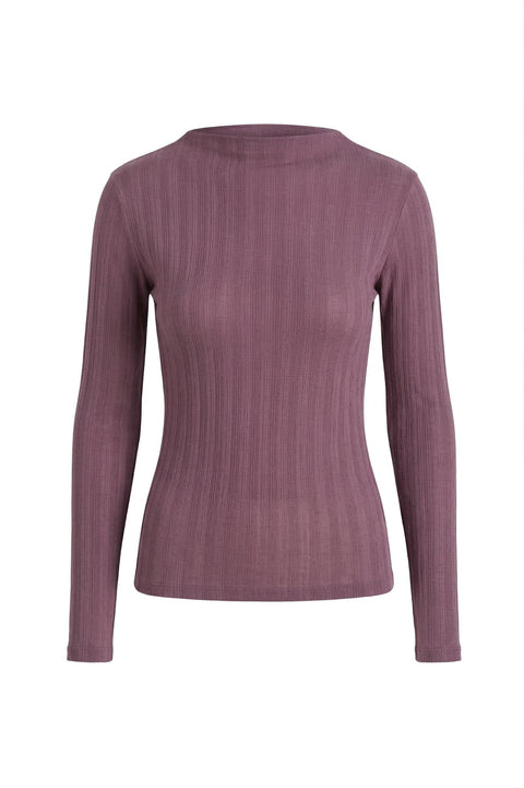 Fine rib long sleeve top cocoa