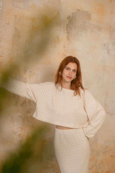 Long sleeve crochet top - ecru