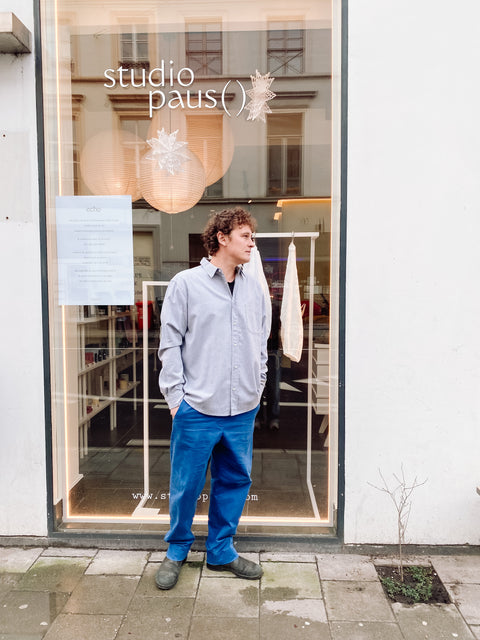 Uniseks hemd uit flanel - Bleu Ciel