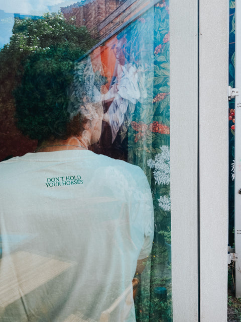 T-shirt - crème met groene print