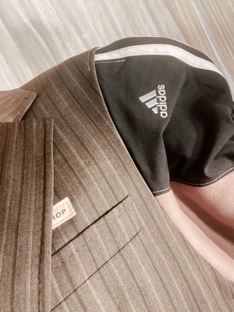 Blazer: pièce unique XXII (gestreepte vest met mokka mouwen)