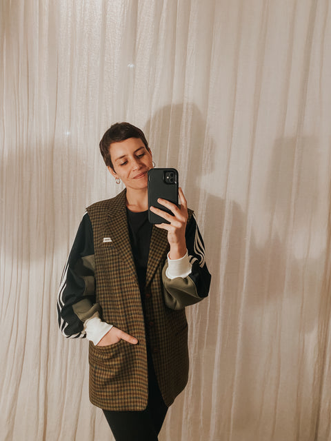 Blazer: pièce unique XXI (groen geruit met zwarte en groene mouwen)