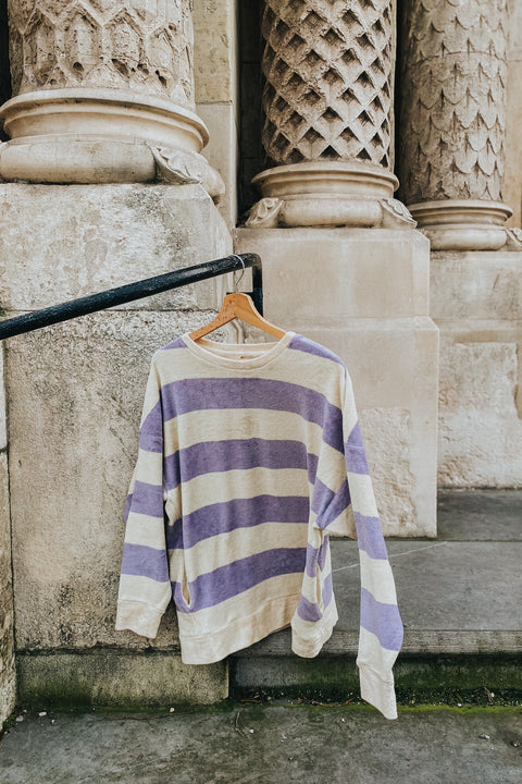 Sweater uit spons met paarse streepjes (uniseks model, laatste XL)