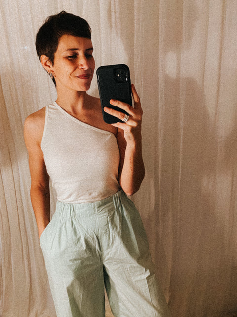Linnen asymmetrische top 'Keira' - ecru