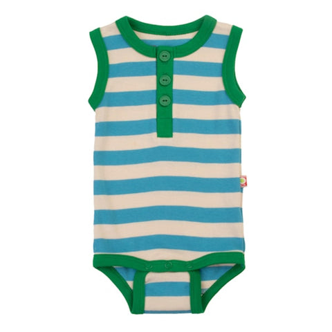 Mouwloze body - blauwe streepjes