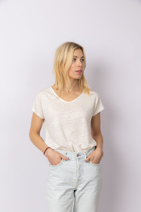 Linnen V-Neck t-shirt - Off-white