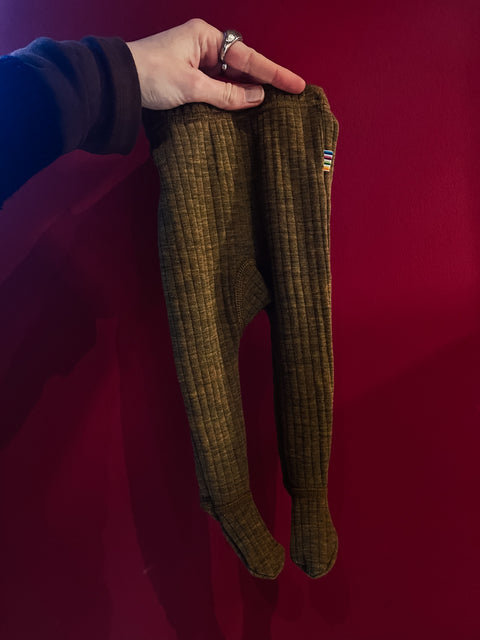 Wollen legging met voetjes - geelgroen