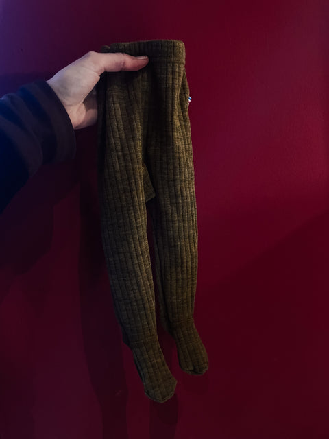 Wollen legging met voetjes - geelgroen