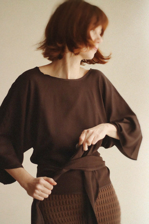 Geknoopte bloes - bruin