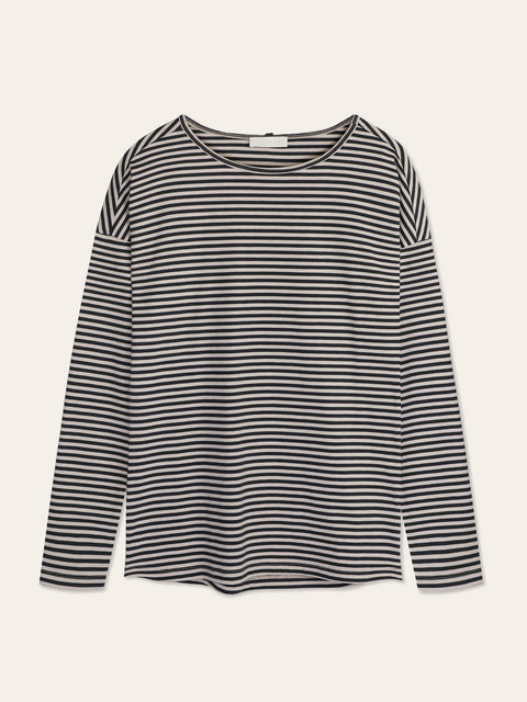 Dropped-shoulder top longsleeve - charcoal stripes