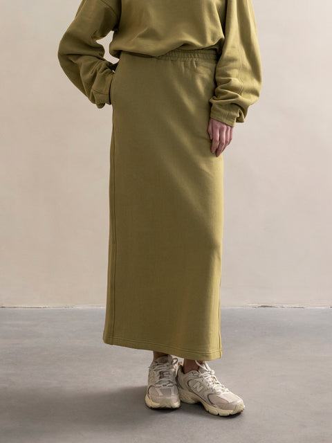 Long sweat skirt - soft moss (100% biokatoen)