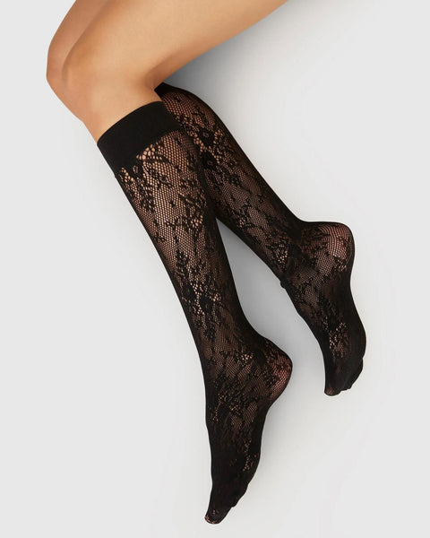 Rosa Lace kniekousen - zwart