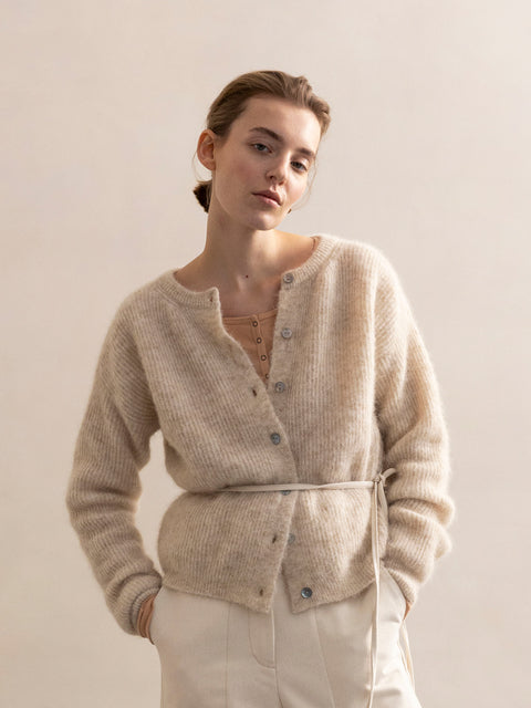 Two-way knit cardigan - light oat