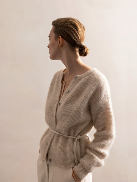 Two-way knit cardigan - light oat