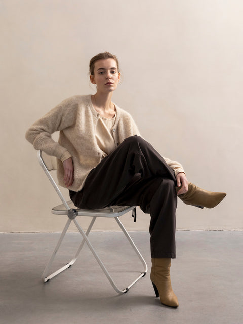 Two-way knit cardigan - light oat