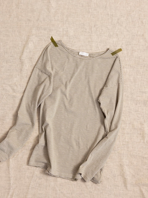 Dropped-shoulder top longsleeve stripes (green)