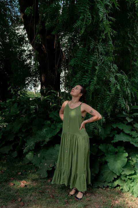 Lange zomerjurk (om in te wonen) - turtle green