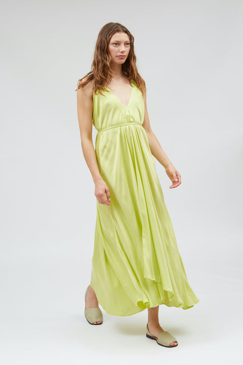 Lange jurk uit cupro - lime (one size)