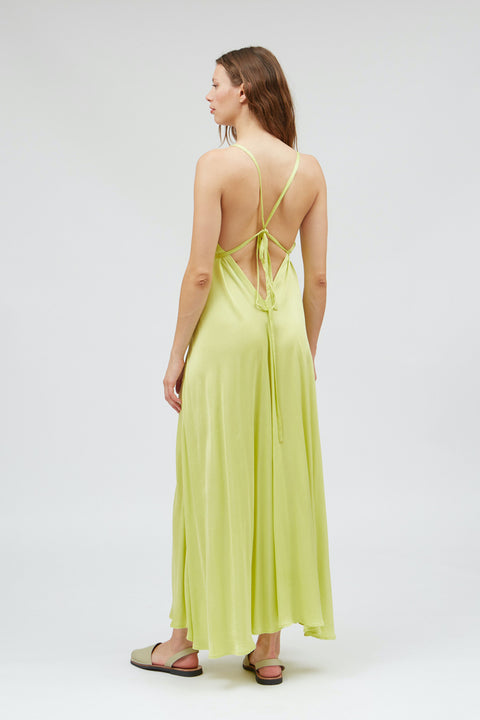 Lange jurk uit cupro - lime (one size)