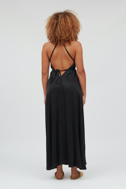 Lange jurk uit cupro - zwart (one size)
