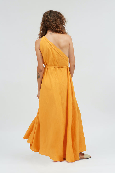Lange jurk uit linnenmix - oranje (one size)