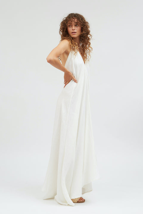 Lange jurk uit linnenmix - wit (one size)