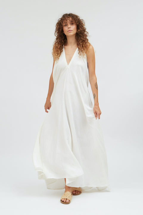 Lange jurk uit linnenmix - wit (one size)